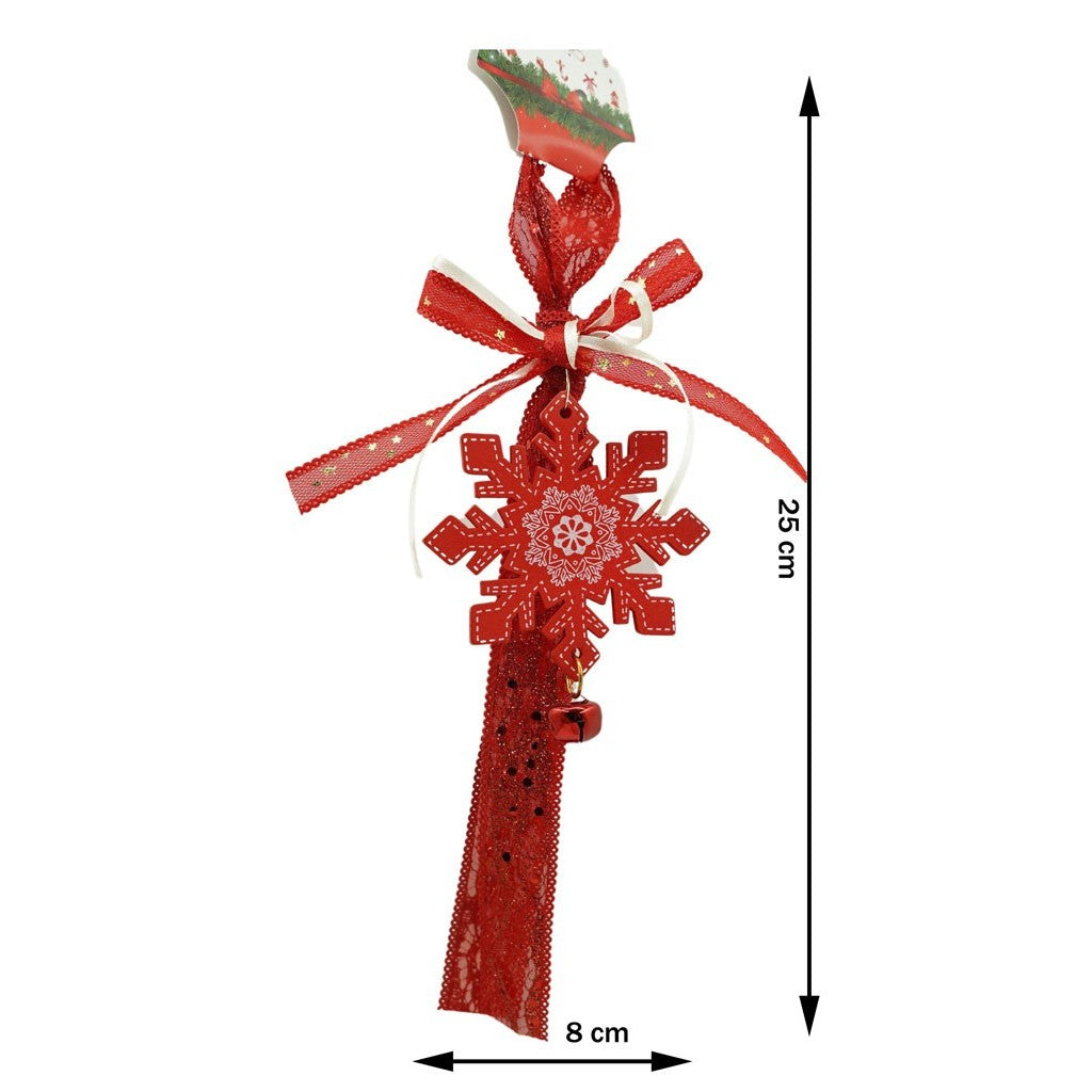 Ornament de brad fulg de nea, Flippy, rosu, lemn, 25 cm-2