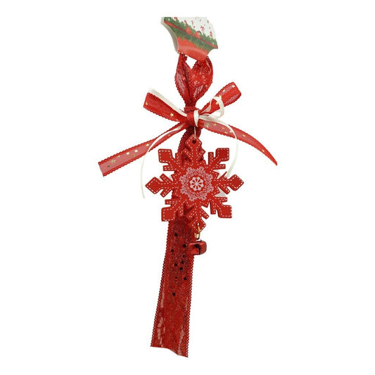 Ornament de brad fulg de nea, Flippy, rosu, lemn, 25 cm-0