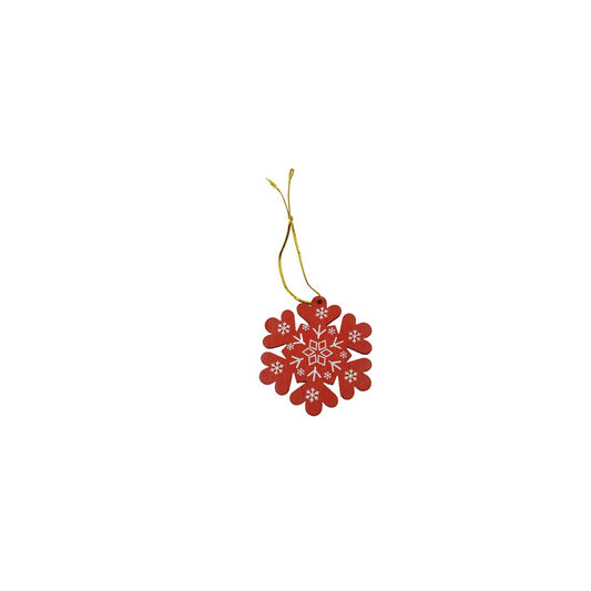 Ornament de brad fulg de nea, Flippy, rosu, lemn, 7.5 cm-1