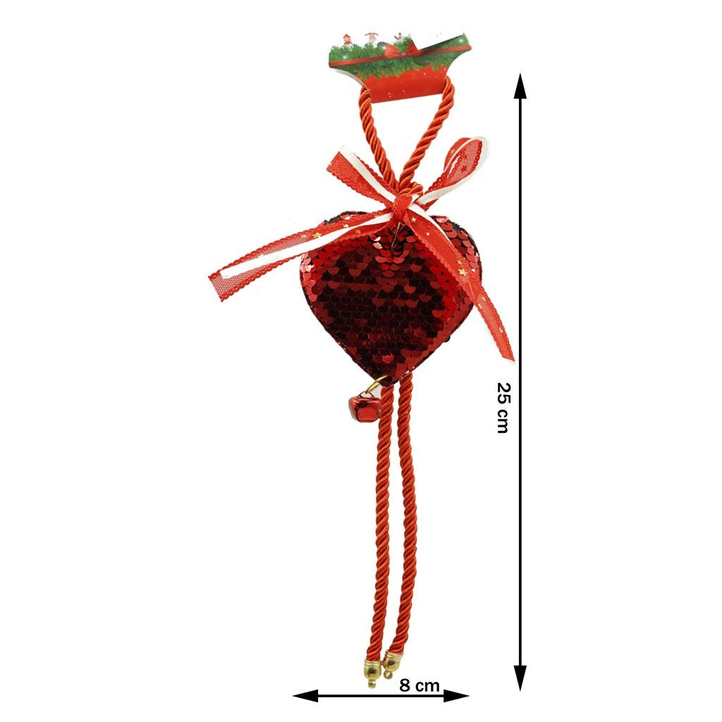 Ornament de brad inima cu paiete, Flippy, rosu, lemn, 25 cm-2