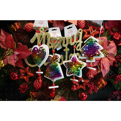 Ornament de brad inima din paiete, Flippy, multicolor, lemn, 18 cm-3