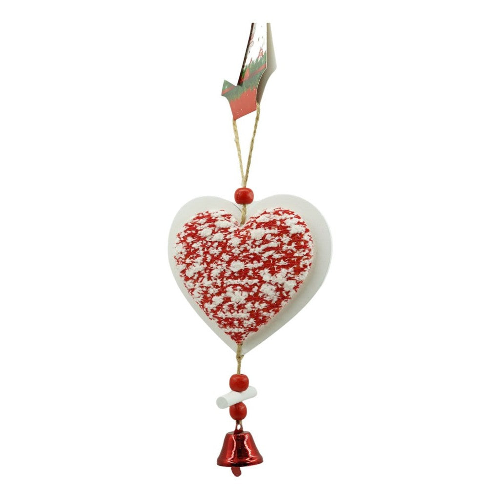 Ornament de brad inima din tweed, Flippy, alb/rosu, lemn, 18 cm-1