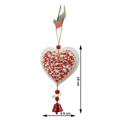 Ornament de brad inima din tweed, Flippy, alb/rosu, lemn, 18 cm-2