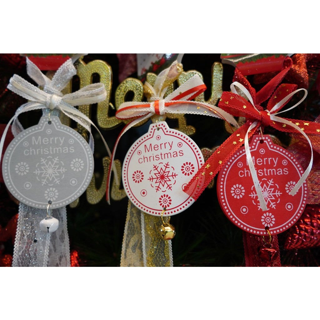 Ornament de brad medalion, Flippy, alb, lemn, 25 cm-5