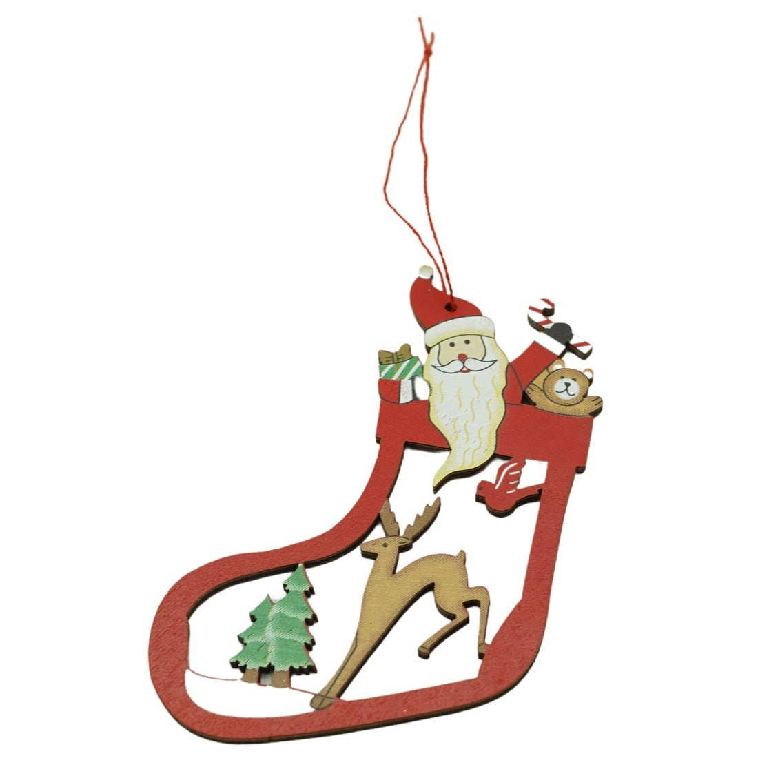 Ornament de brad Mos Craciun cu cerb, Flippy, multicolor, lemn, 10 cm-1