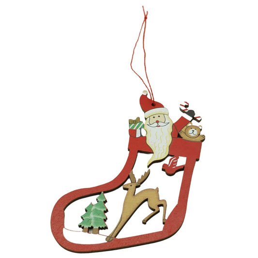 Ornament de brad Mos Craciun cu cerb, Flippy, multicolor, lemn, 10 cm-1