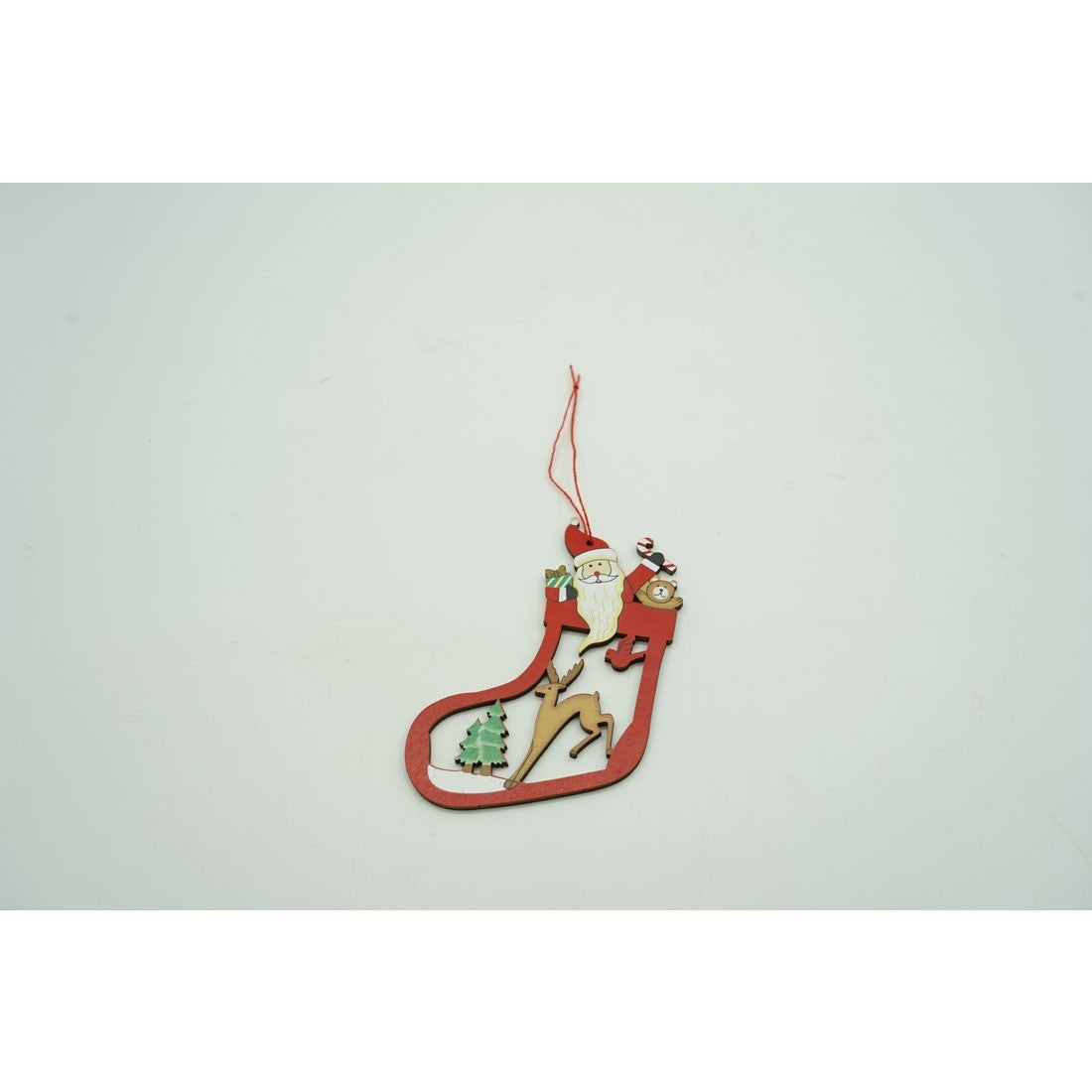 Ornament de brad Mos Craciun cu cerb, Flippy, multicolor, lemn, 10 cm-3