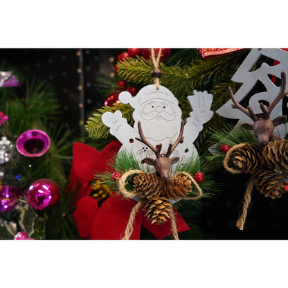 Ornament de brad Mos Craciun cu cerb, Flippy, multicolor, lemn, 18 cm-2