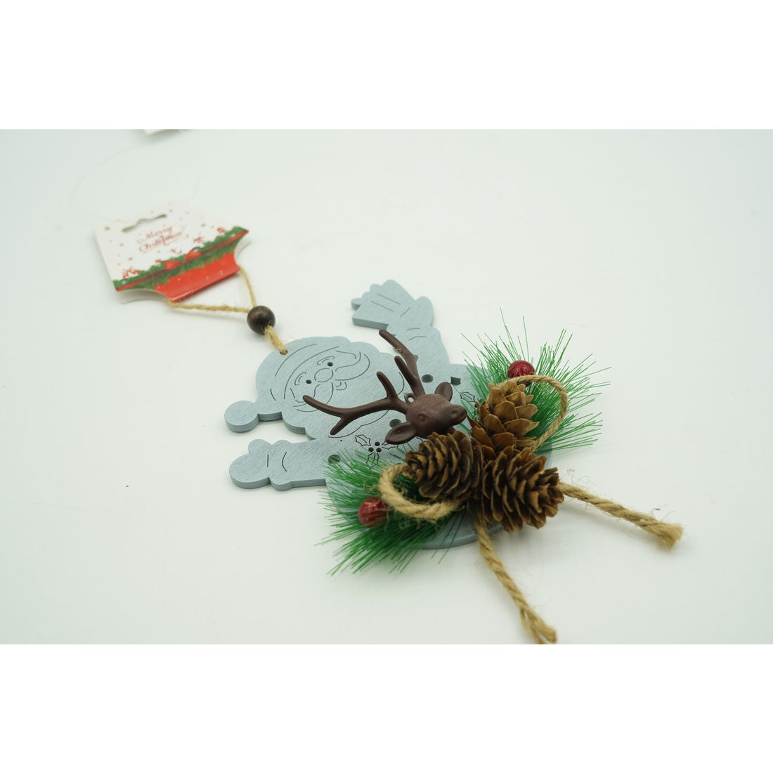 Ornament de brad Mos Craciun cu cerb, Flippy, multicolor, lemn, 18 cm-3