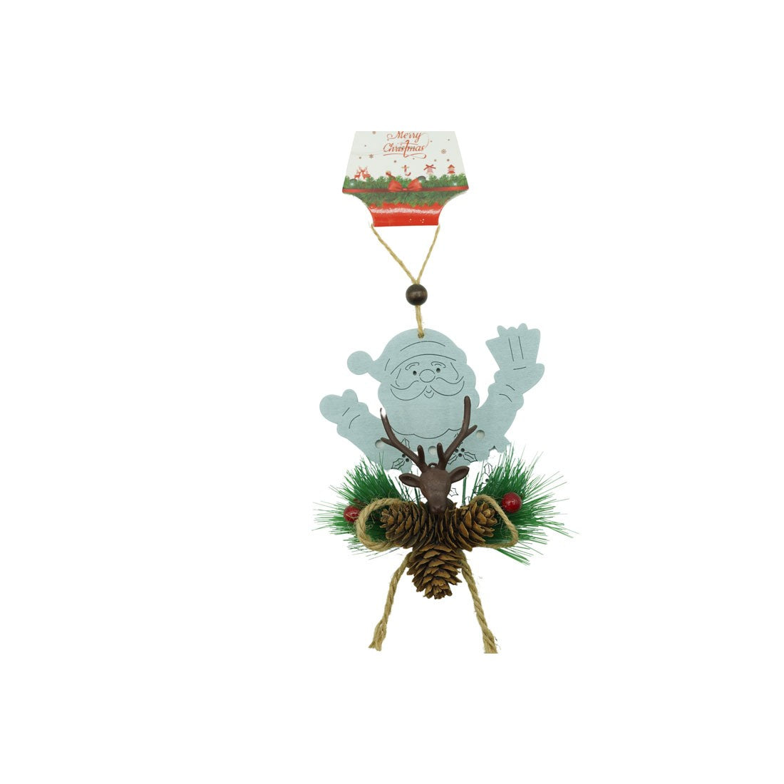 Ornament de brad Mos Craciun cu cerb, Flippy, multicolor, lemn, 18 cm-0