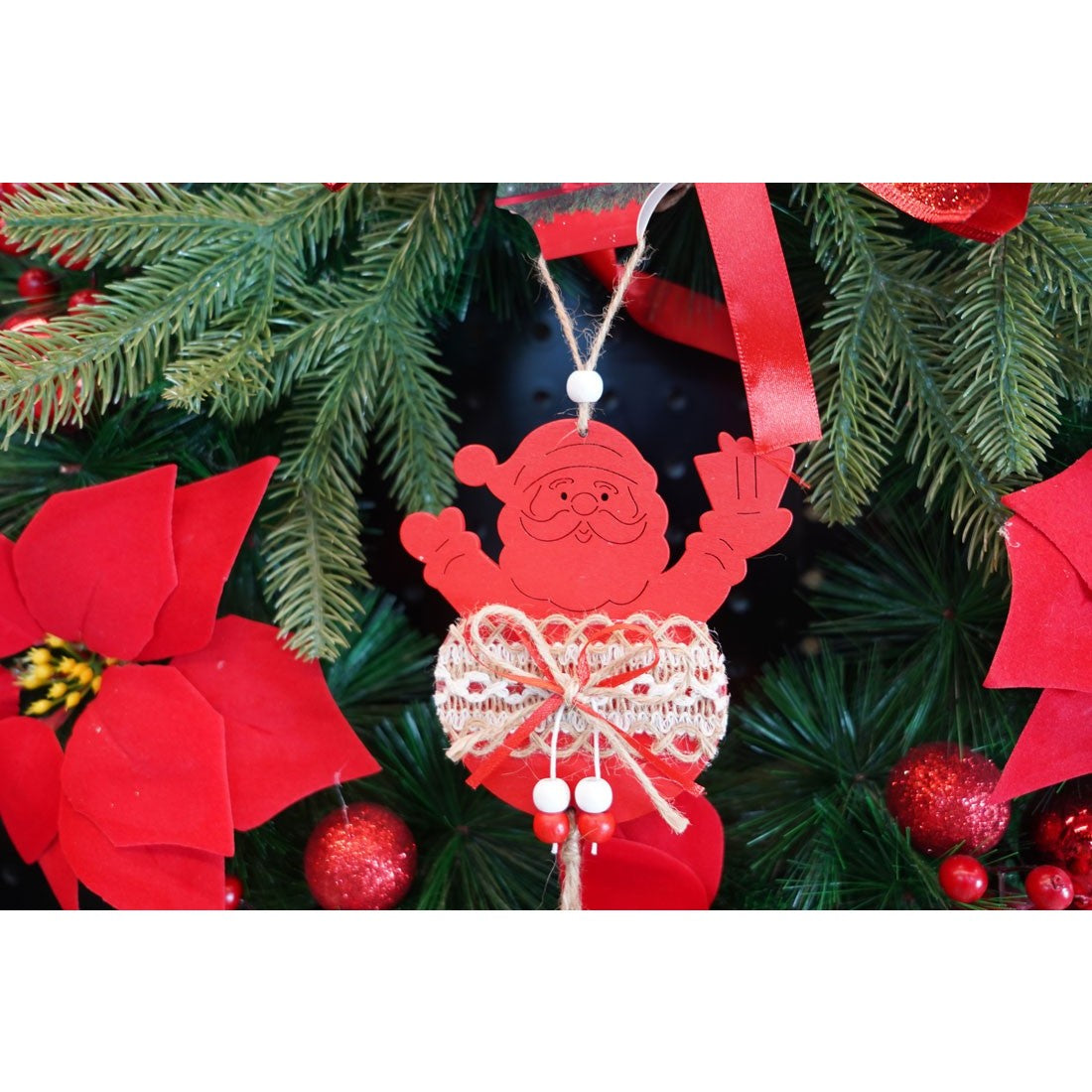 Ornament de brad Mos Craciun, Flippy, rosu, lemn/textil, 36 cm-3