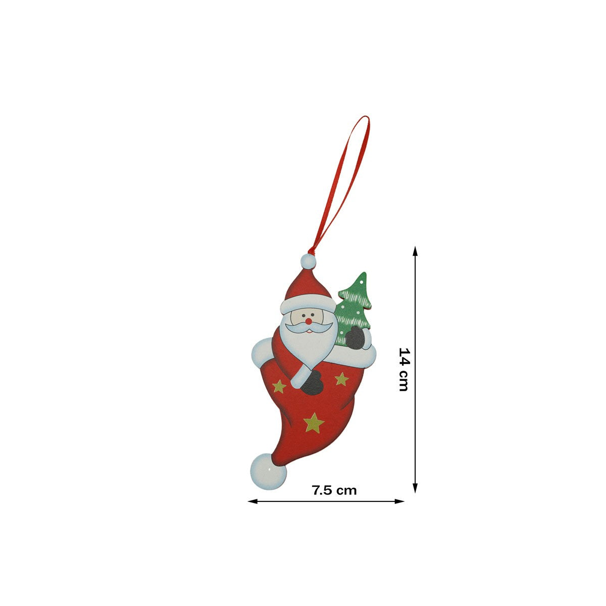 Ornament de brad Mos Craciun in caciula, Flippy, rosu, lemn, 14 cm-4