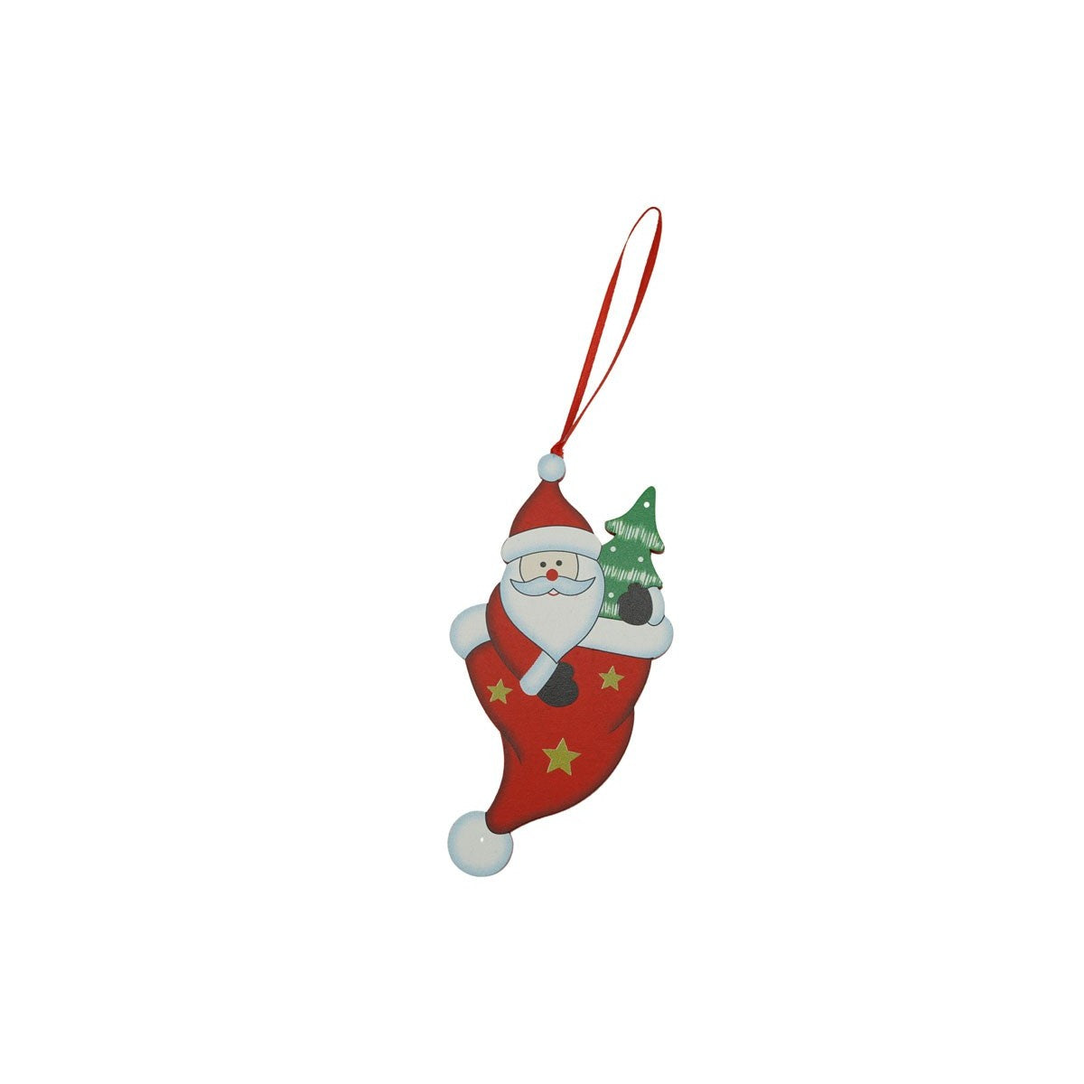 Ornament de brad om de zapada in ciorap, Flippy, rosu, lemn, 14 cm-1