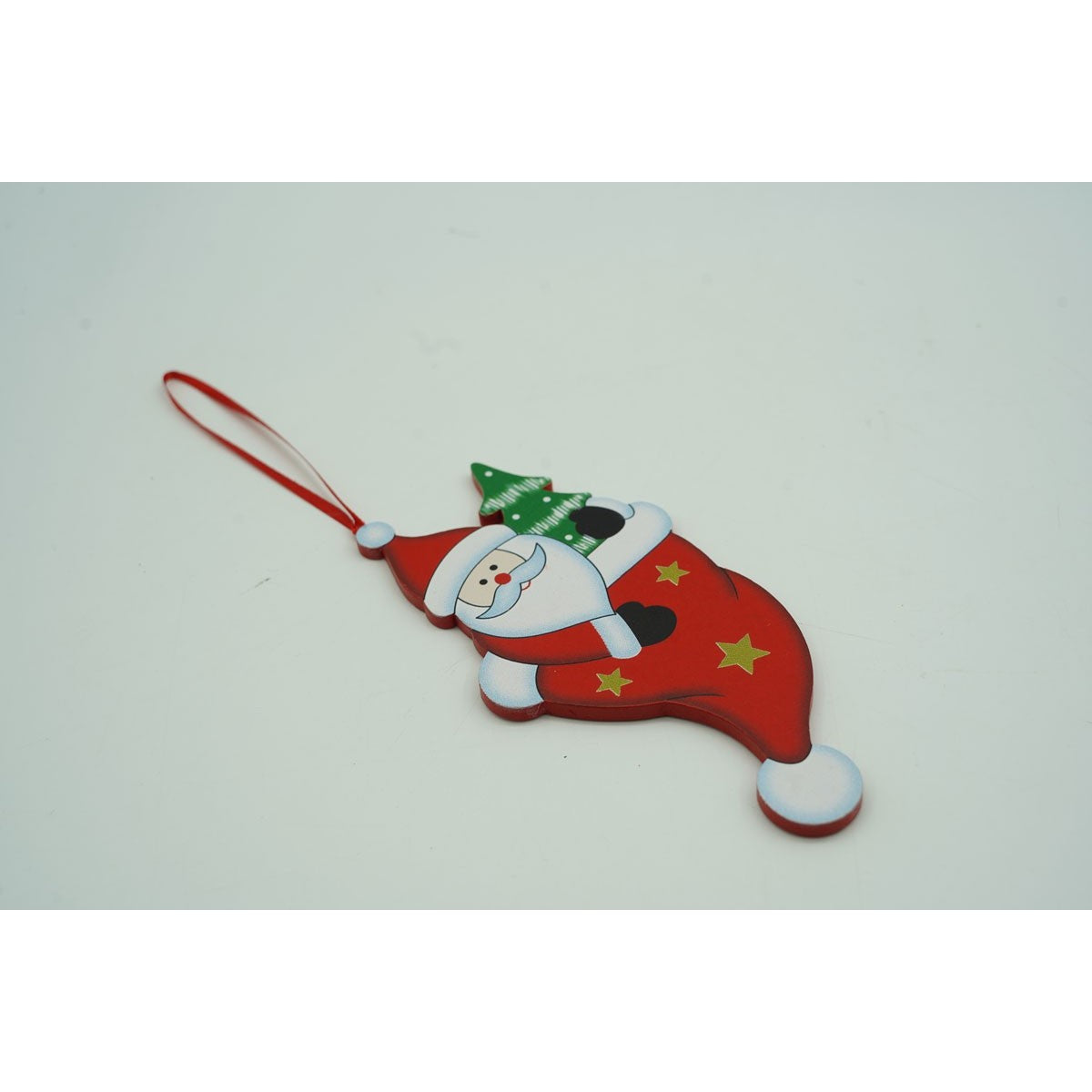 Ornament de brad om de zapada in ciorap, Flippy, rosu, lemn, 14 cm-2