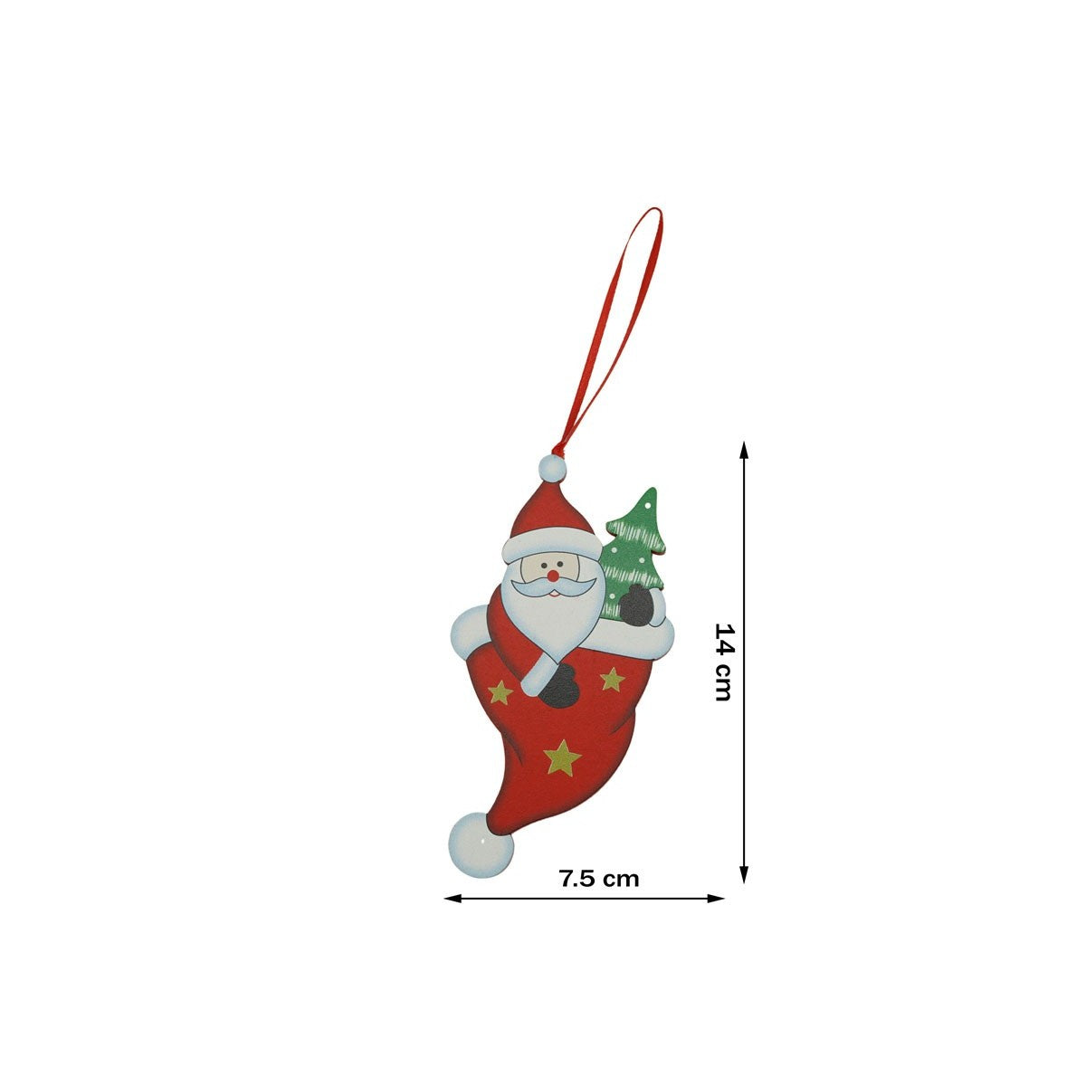 Ornament de brad om de zapada in ciorap, Flippy, rosu, lemn, 14 cm-4