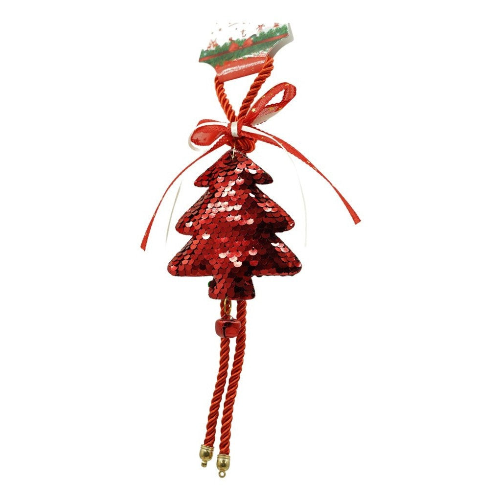 Ornament de brad pom de craciun cu paiete, Flippy, rosu, lemn, 25 cm-0