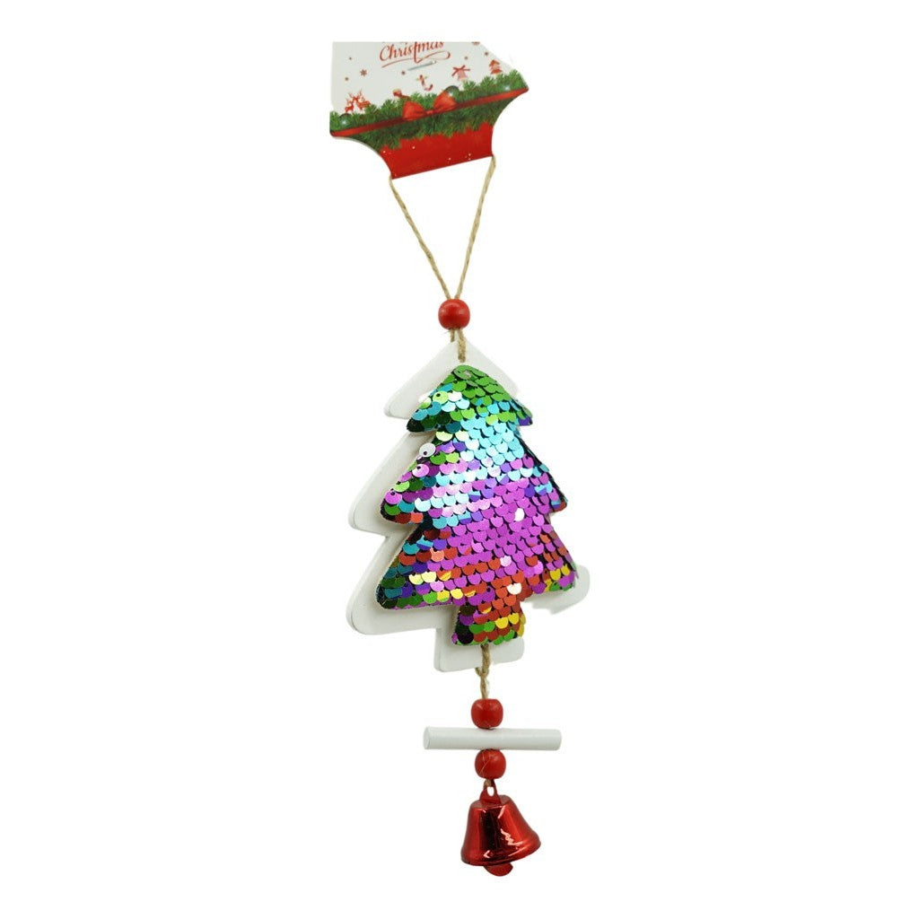 Ornament de brad pom de craciun din paiete, Flippy, multicolor, lemn, 18 cm-0