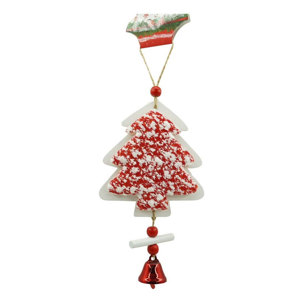 Ornament de brad pom de craciun din tweed, Flippy, alb/rosu, lemn, 18 cm-1