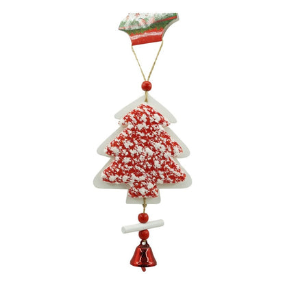 Ornament de brad pom de craciun din tweed, Flippy, alb/rosu, lemn, 18 cm-1