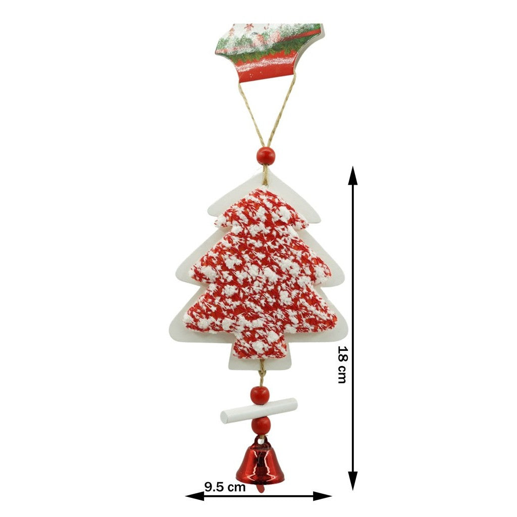 Ornament de brad pom de craciun din tweed, Flippy, alb/rosu, lemn, 18 cm-2