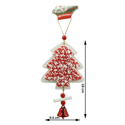 Ornament de brad pom de craciun din tweed, Flippy, alb/rosu, lemn, 18 cm-2