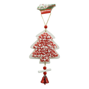 Ornament de brad pom de craciun din tweed, Flippy, alb/rosu, lemn, 18 cm-0