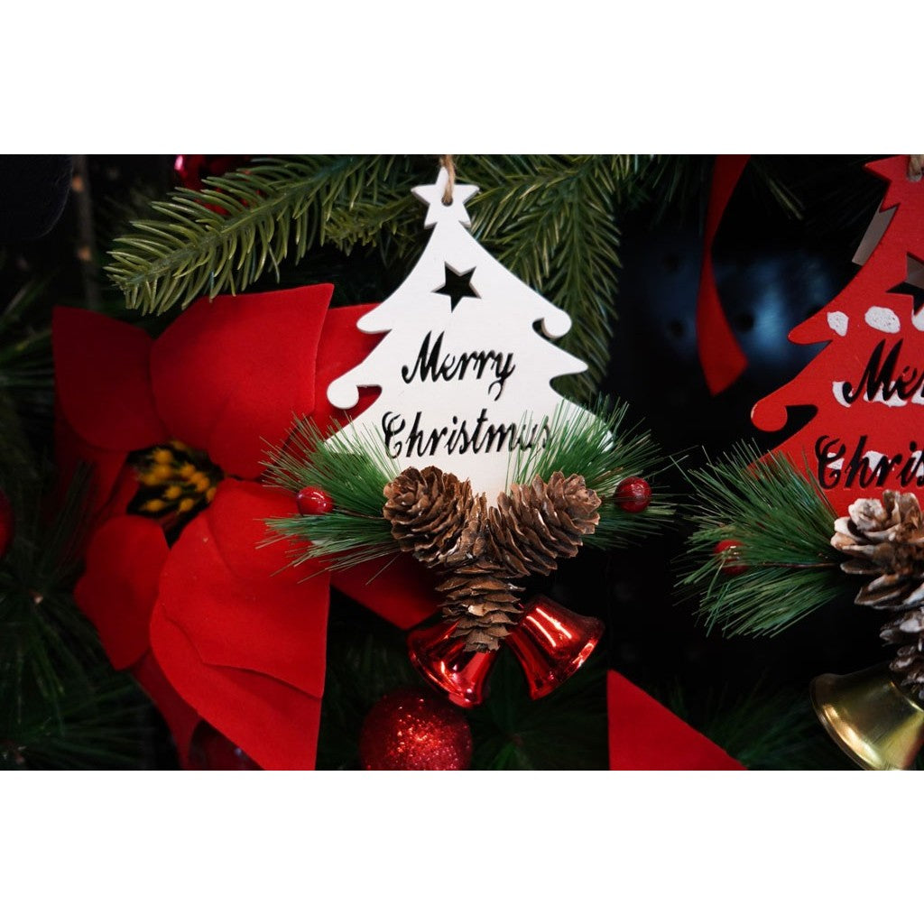 Ornament de brad pom de craciun, Flippy, alb, lemn, 17 cm-6
