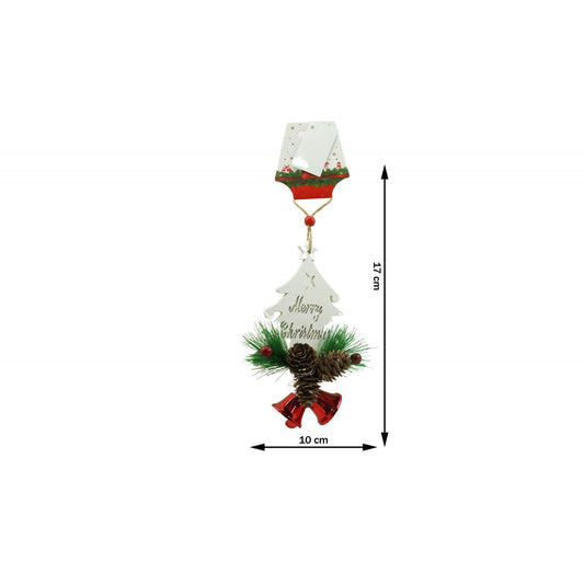 Ornament de brad pom de craciun, Flippy, alb, lemn, 17 cm-0