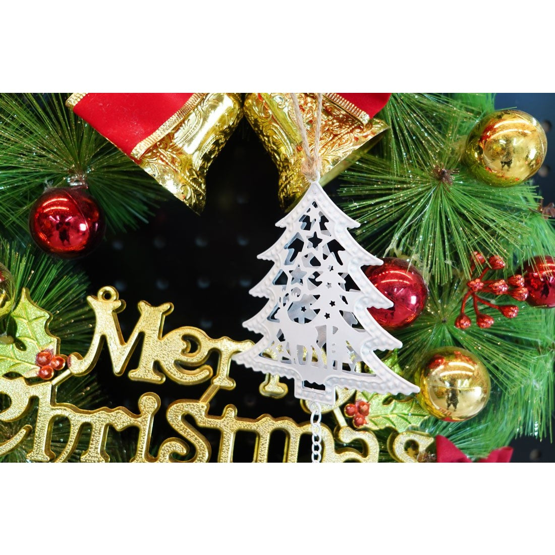 Ornament de brad pom de craciun, Flippy, alb, metal, 20 cm-2