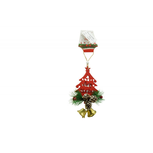 Ornament de brad pom de craciun, Flippy, rosu, lemn, 17 cm-1