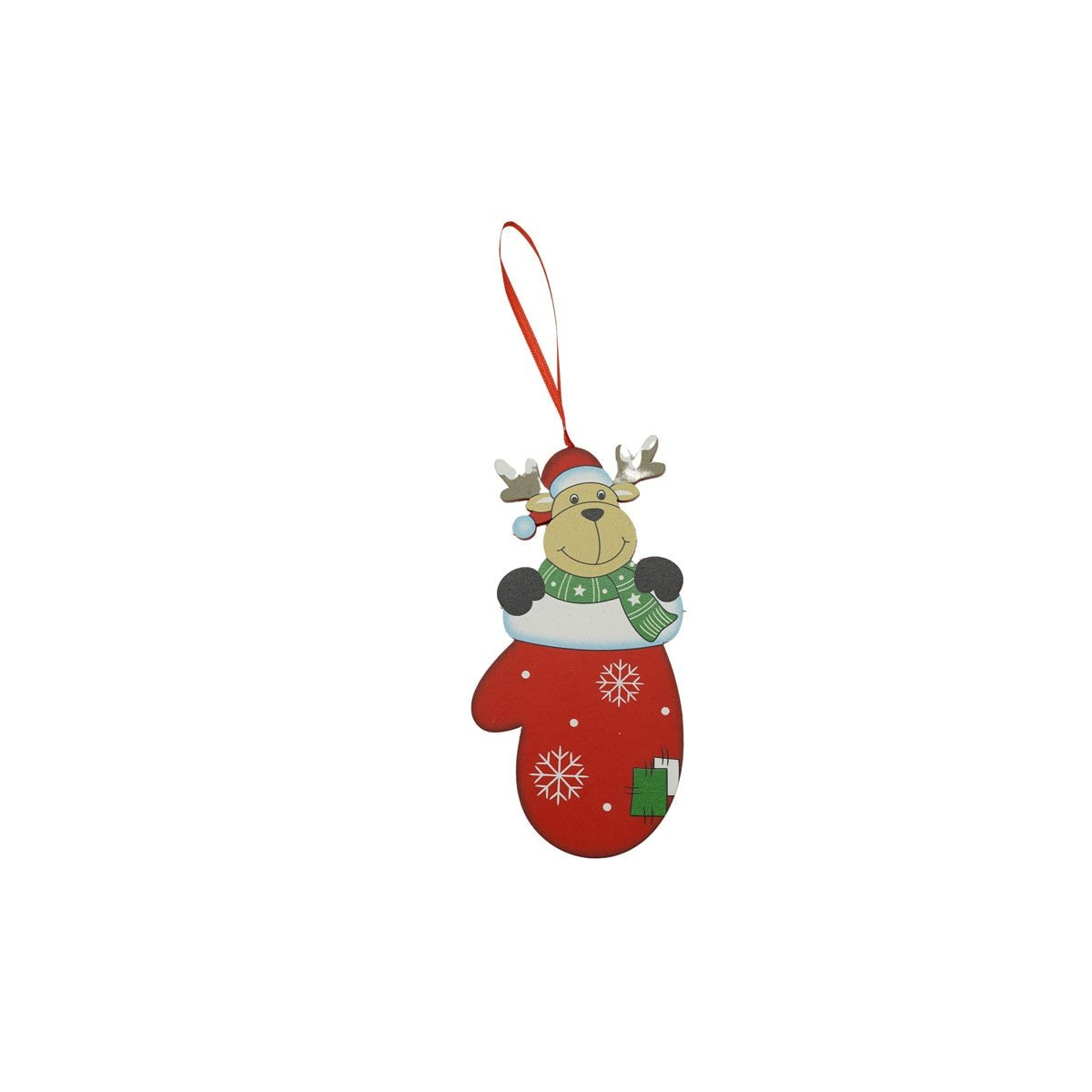 Ornament de brad ren in manusa, Flippy, rosu, lemn, 14 cm-1