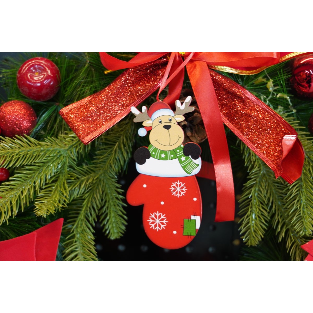 Ornament de brad ren in manusa, Flippy, rosu, lemn, 14 cm-2
