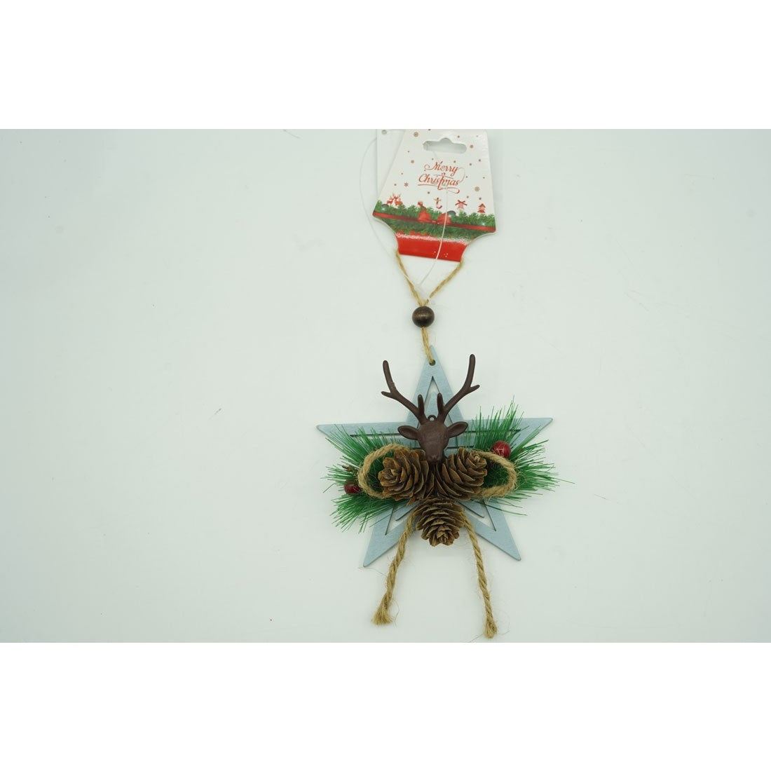 Ornament de brad stea cu cerb, Flippy, multicolor, lemn, 15 cm-3