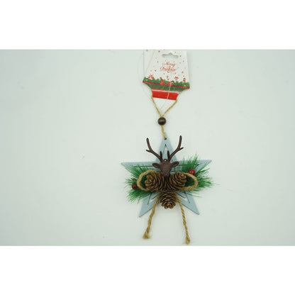 Ornament de brad stea cu cerb, Flippy, multicolor, lemn, 15 cm-3