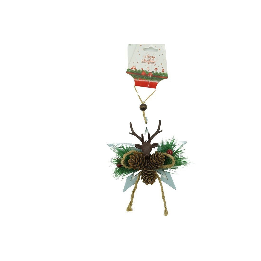 Ornament de brad stea cu cerb, Flippy, multicolor, lemn, 15 cm-0