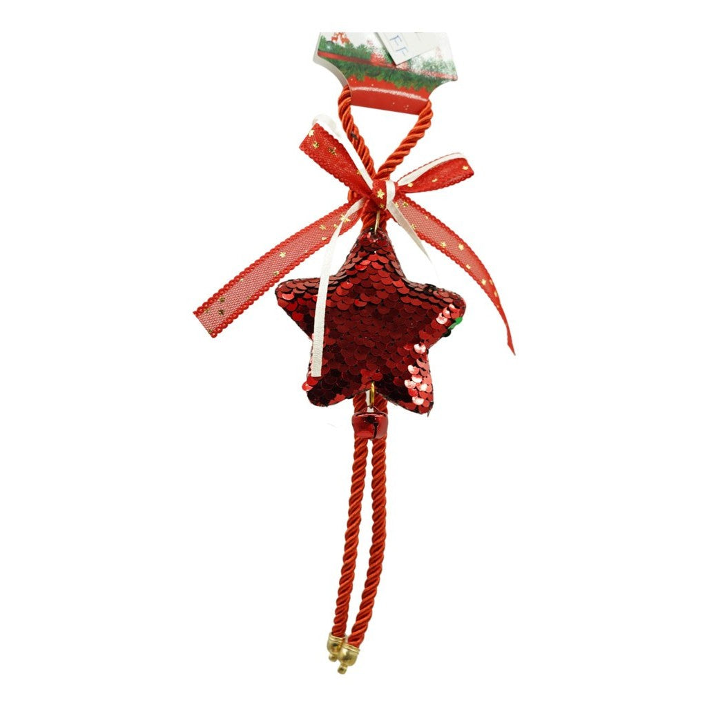 Ornament de brad stea cu paiete, Flippy, rosu, lemn, 25 cm-1