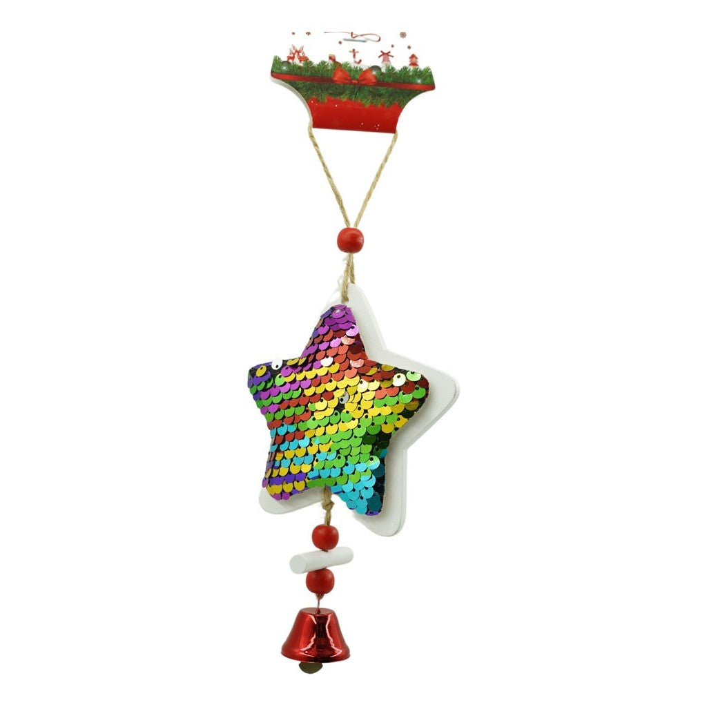Ornament de brad stea din paiete, Flippy, multicolor, lemn, 18 cm-0