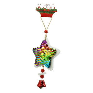 Ornament de brad stea din paiete, Flippy, multicolor, lemn, 18 cm-0