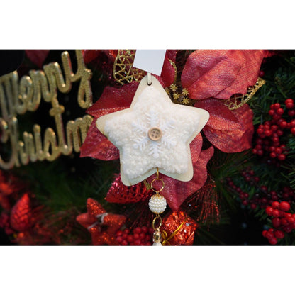 Ornament de brad stea, Flippy, alb, lemn/textil, 25 cm-2
