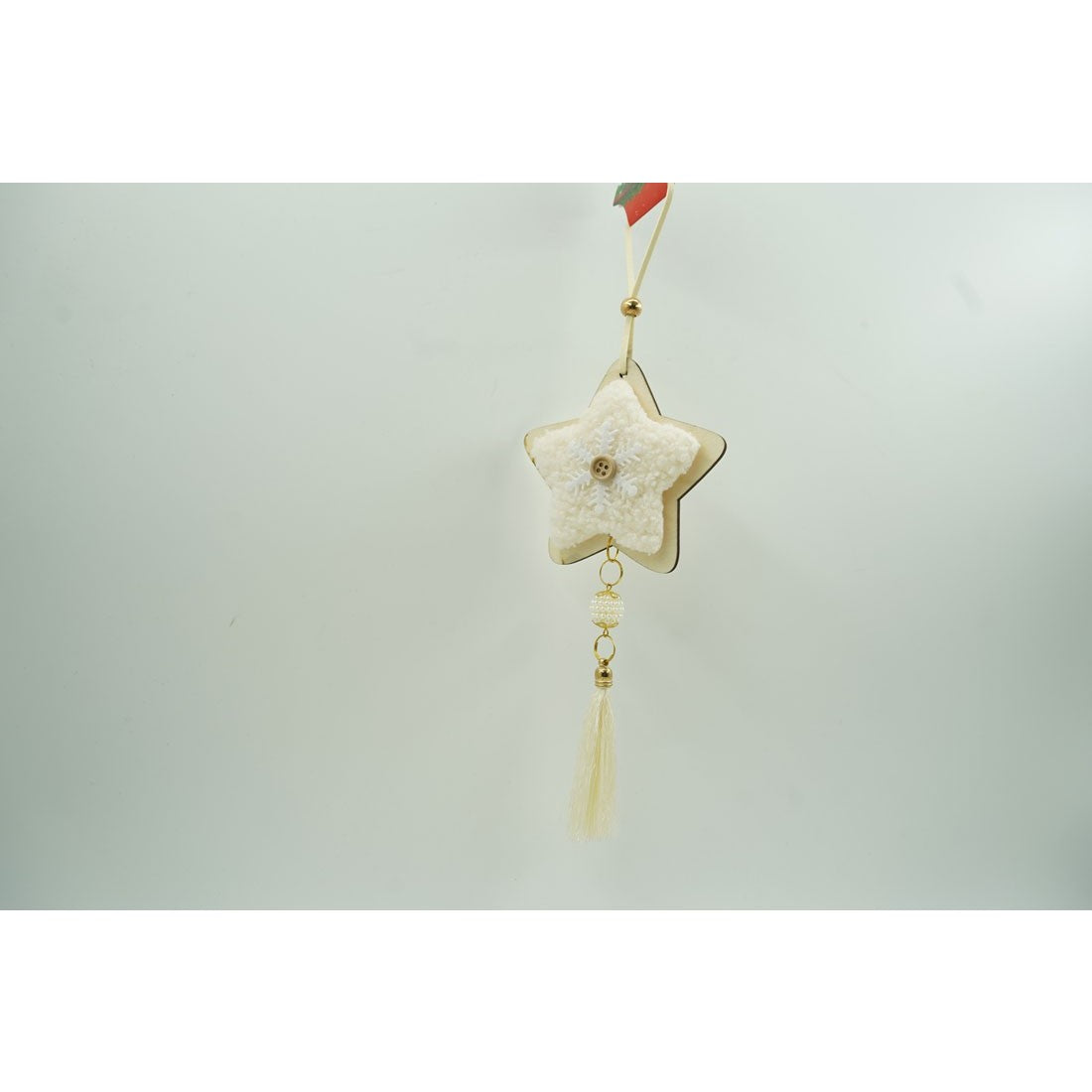 Ornament de brad stea, Flippy, alb, lemn/textil, 25 cm-3
