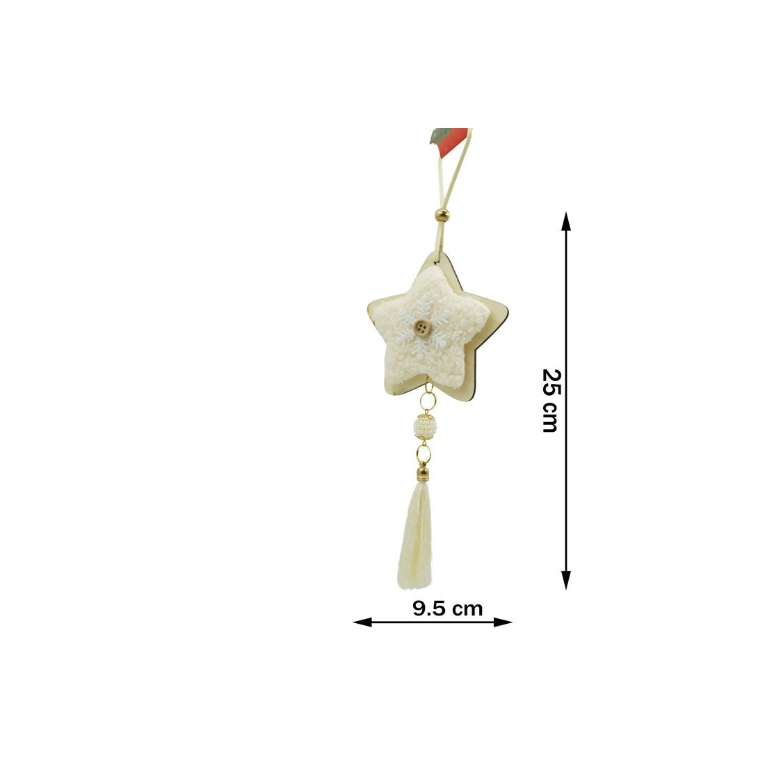 Ornament de brad stea, Flippy, alb, lemn/textil, 25 cm-4