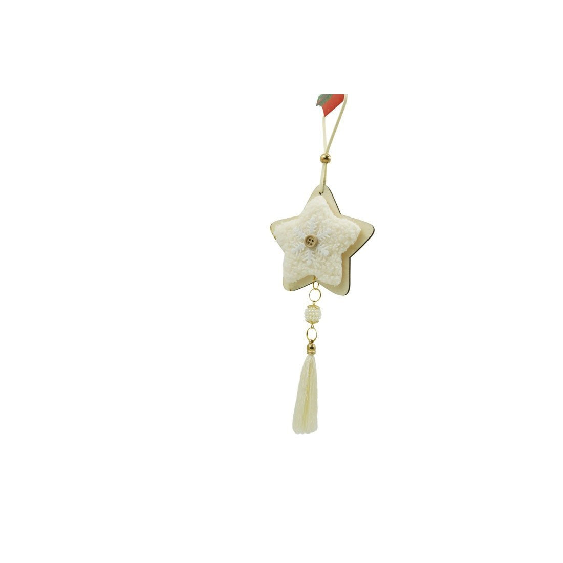 Ornament de brad stea, Flippy, alb, lemn/textil, 25 cm-0