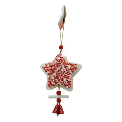 Ornament de brad stea din tweed, Flippy, alb/rosu, lemn, 18 cm-1