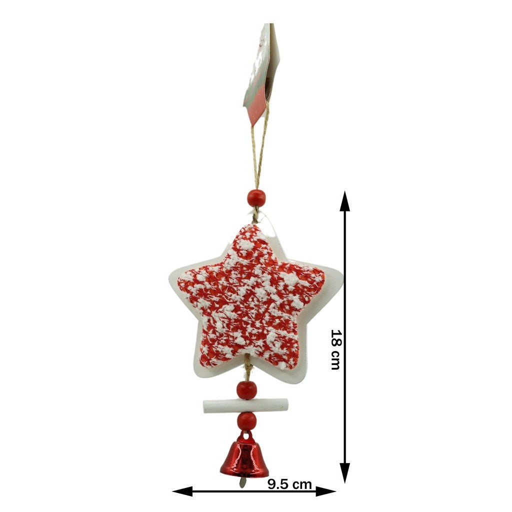 Ornament de brad stea din tweed, Flippy, alb/rosu, lemn, 18 cm-2