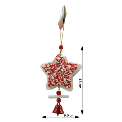 Ornament de brad stea din tweed, Flippy, alb/rosu, lemn, 18 cm-2