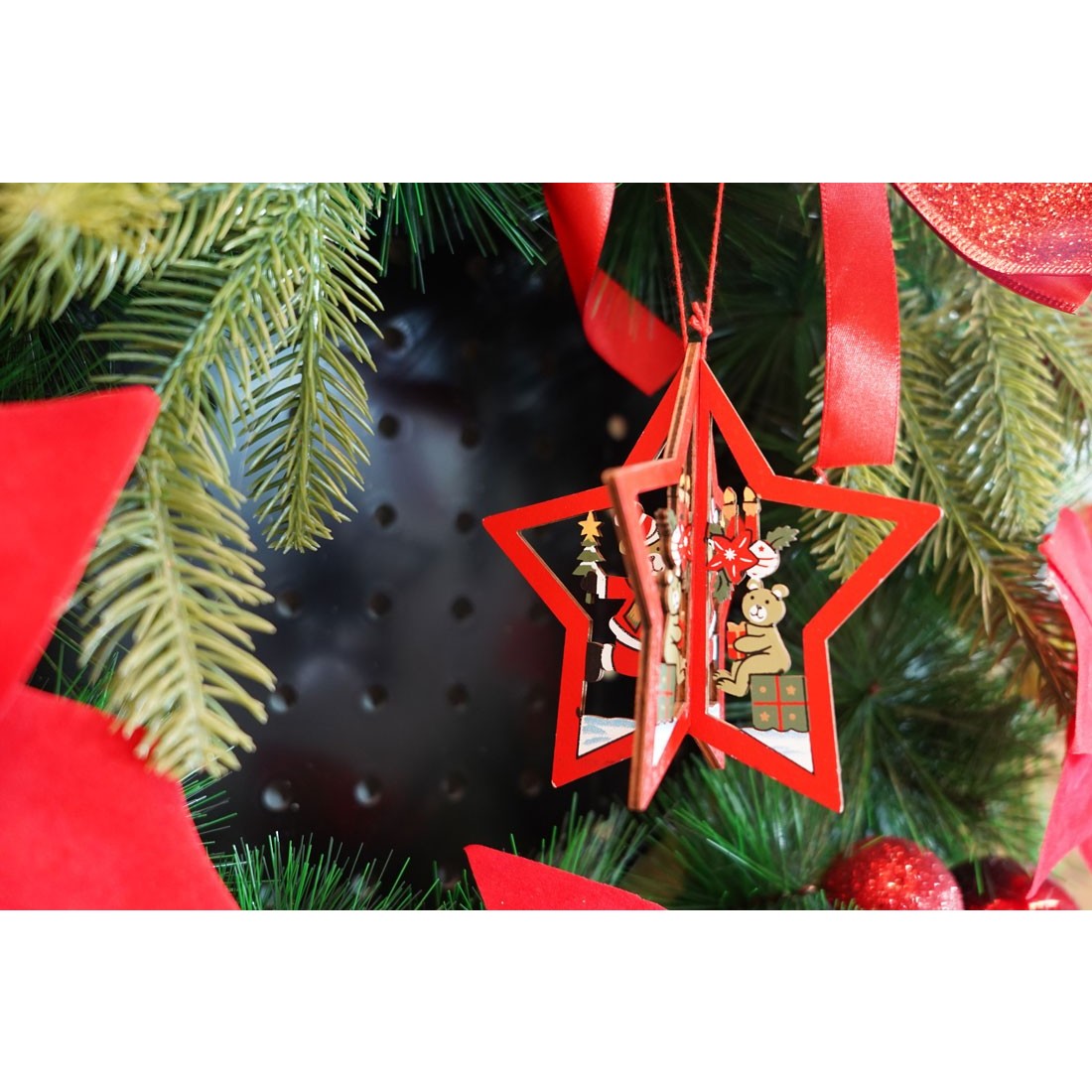 Ornament de brad stea, Flippy, multicolor, lemn, 10.5x9.5 cm-2
