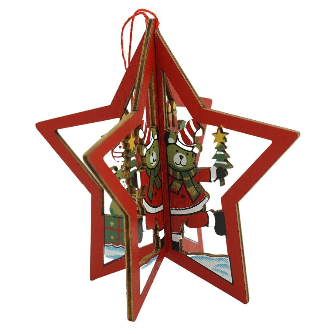 Ornament de brad stea, Flippy, multicolor, lemn, 10.5x9.5 cm-0