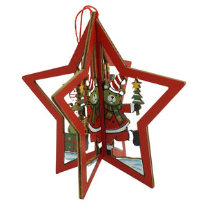 Ornament de brad stea, Flippy, multicolor, lemn, 10.5x9.5 cm-0