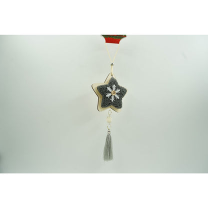 Ornament de brad stea, Flippy, negru, lemn/textil, 25 cm-2