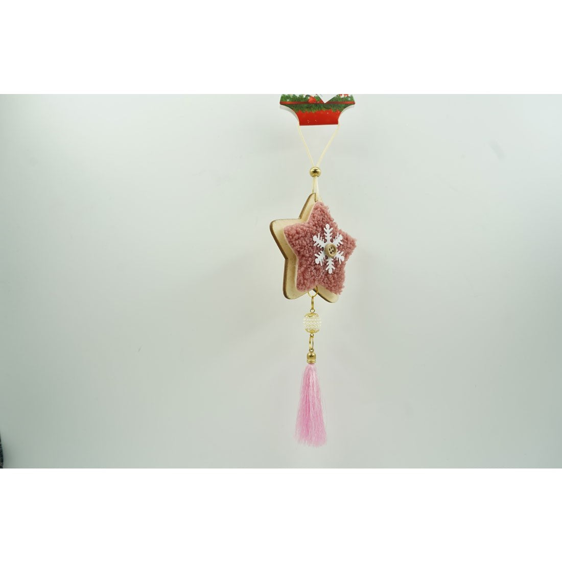 Ornament de brad stea, Flippy, roz, lemn/textil, 25 cm-2